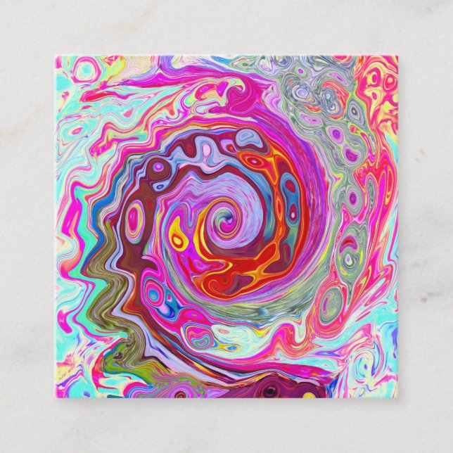 Groovy Abstract Retro Hot Pink and Blue Swirl Square Business Card (Front)