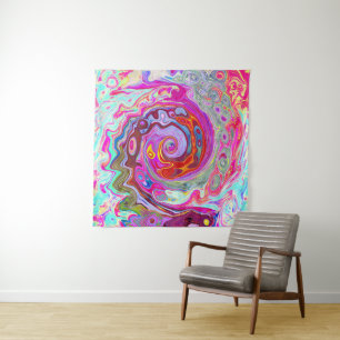 Groovy Abstract Retro Hot Pink and Blue Swirl Tapestry