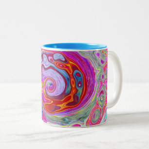 Groovy Abstract Retro Hot Pink and Blue Swirl Two-Tone Coffee Mug