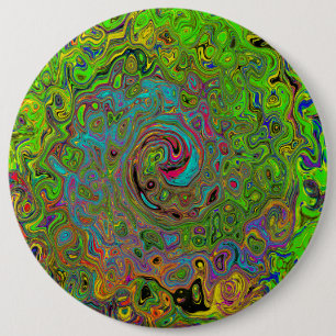 Groovy Abstract Retro Lime Green and Blue Swirl 6 Cm Round Badge
