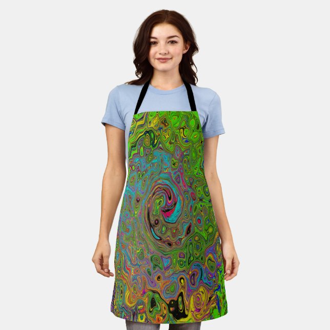 Groovy Abstract Retro Lime Green and Blue Swirl Apron (Worn)