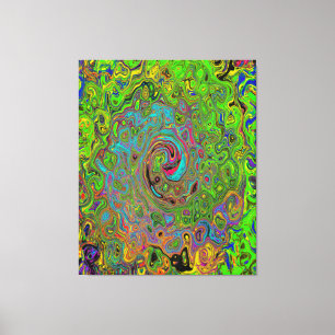 Groovy Abstract Retro Lime Green and Blue Swirl Canvas Print