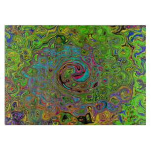 Groovy Abstract Retro Lime Green and Blue Swirl Cutting Board