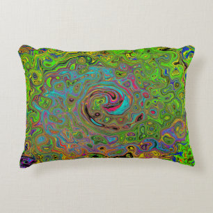 Groovy Abstract Retro Lime Green and Blue Swirl Decorative Cushion