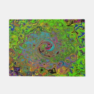 Groovy Abstract Retro Lime Green and Blue Swirl Doormat
