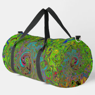 Groovy Abstract Retro Lime Green and Blue Swirl Duffle Bag