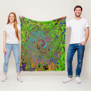 Groovy Abstract Retro Lime Green and Blue Swirl Fleece Blanket