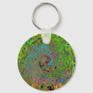 Groovy Abstract Retro Lime Green and Blue Swirl Key Ring