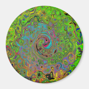 Groovy Abstract Retro Lime Green and Blue Swirl Magnet