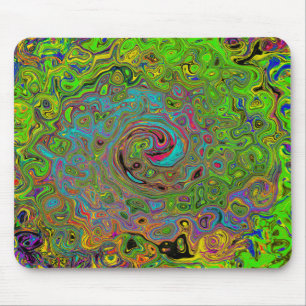 Groovy Abstract Retro Lime Green and Blue Swirl Mouse Mat