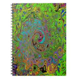 Groovy Abstract Retro Lime Green and Blue Swirl Notebook