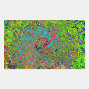 Groovy Abstract Retro Lime Green and Blue Swirl Rectangular Sticker