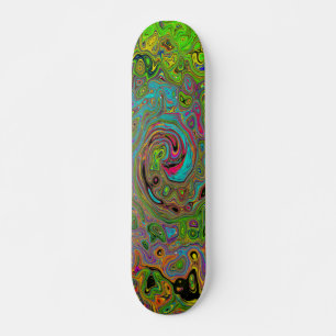 Groovy Abstract Retro Lime Green and Blue Swirl Skateboard
