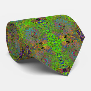 Groovy Abstract Retro Lime Green and Blue Swirl Tie