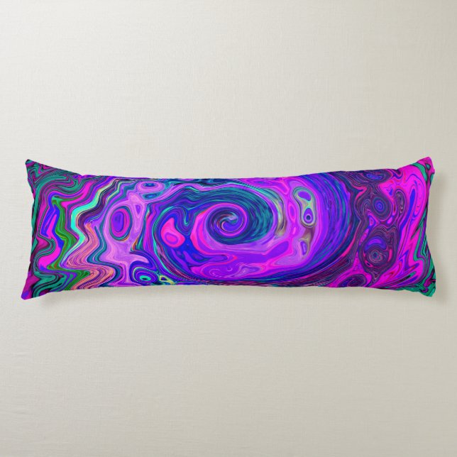 Groovy Abstract Retro Magenta and Purple Swirl Body Cushion (Front)