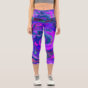 Groovy Abstract Retro Magenta and Purple Swirl Capri Leggings