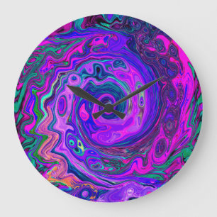 Groovy Abstract Retro Magenta and Purple Swirl Large Clock
