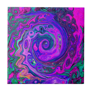 Groovy Abstract Retro Magenta and Purple Swirl Tile