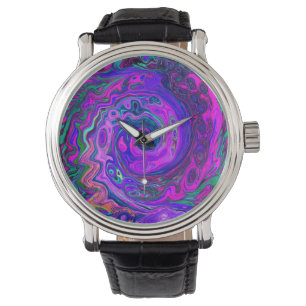 Groovy Abstract Retro Magenta and Purple Swirl Watch
