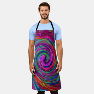 Groovy Abstract Retro Magenta Dark Rainbow Swirl Apron