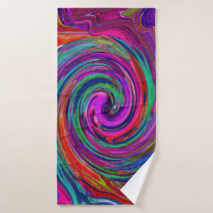 Groovy Abstract Retro Magenta Dark Rainbow Swirl Bath Towel