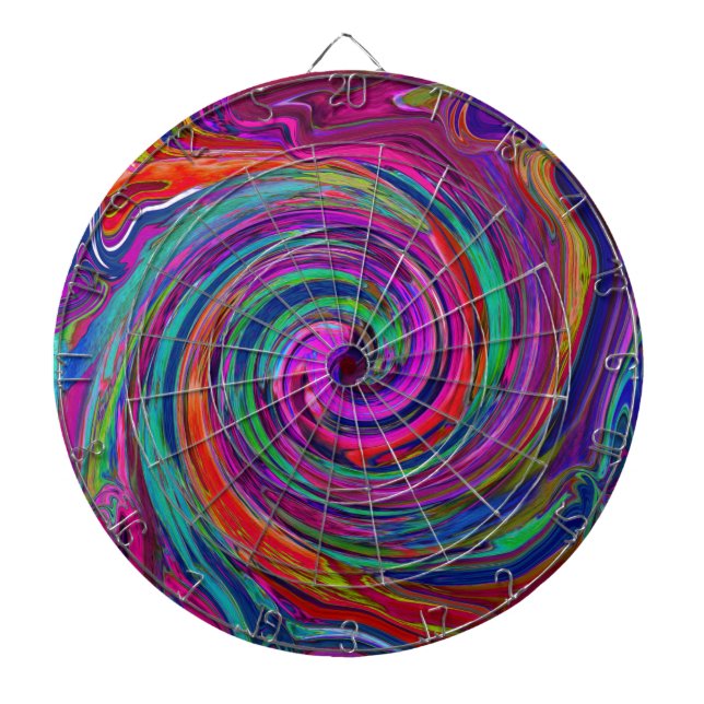 Groovy Abstract Retro Magenta Dark Rainbow Swirl Dartboard (Front)