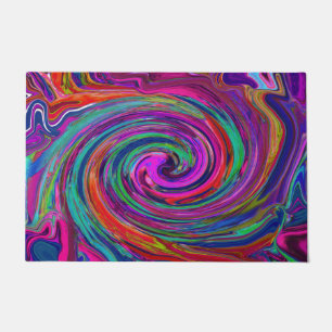 Groovy Abstract Retro Magenta Dark Rainbow Swirl Doormat