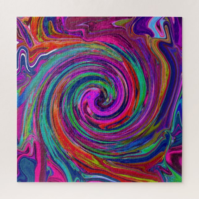 Groovy Abstract Retro Magenta Dark Rainbow Swirl Jigsaw Puzzle (Vertical)