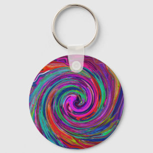 Groovy Abstract Retro Magenta Dark Rainbow Swirl Key Ring