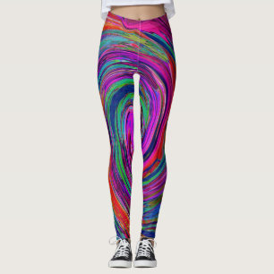 Groovy Abstract Retro Magenta Dark Rainbow Swirl Leggings