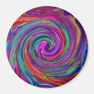 Groovy Abstract Retro Magenta Dark Rainbow Swirl Magnet
