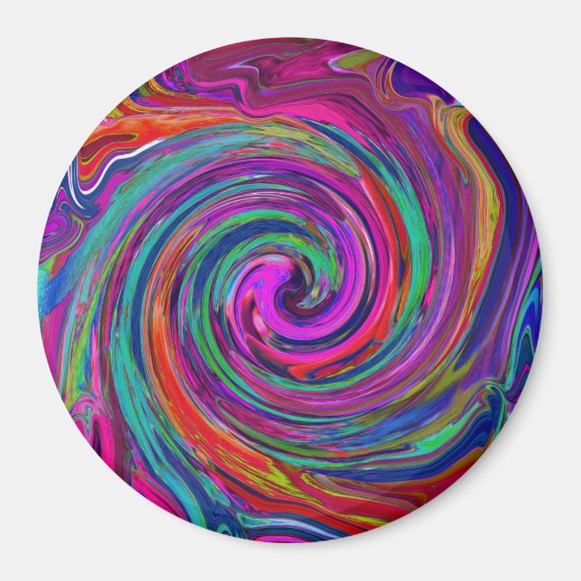Groovy Abstract Retro Magenta Dark Rainbow Swirl Magnet (Front)