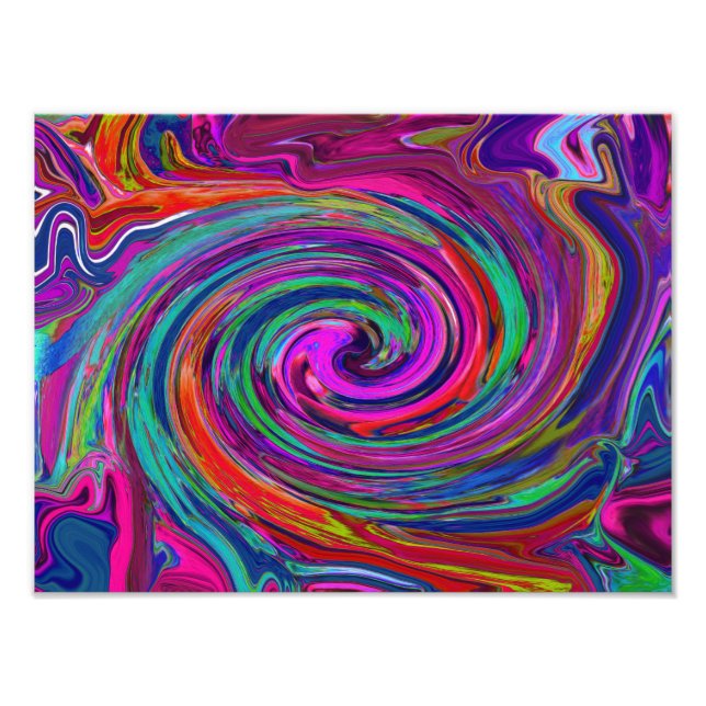 Groovy Abstract Retro Magenta Dark Rainbow Swirl Photo Print (Front)