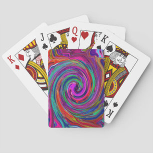 Groovy Abstract Retro Magenta Dark Rainbow Swirl Playing Cards