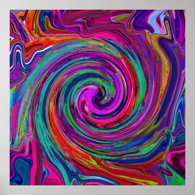 Groovy Abstract Retro Magenta Dark Rainbow Swirl Poster (Front)
