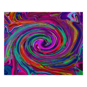 Groovy Abstract Retro Magenta Dark Rainbow Swirl Poster