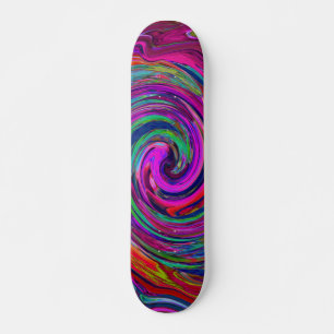 Groovy Abstract Retro Magenta Dark Rainbow Swirl Skateboard