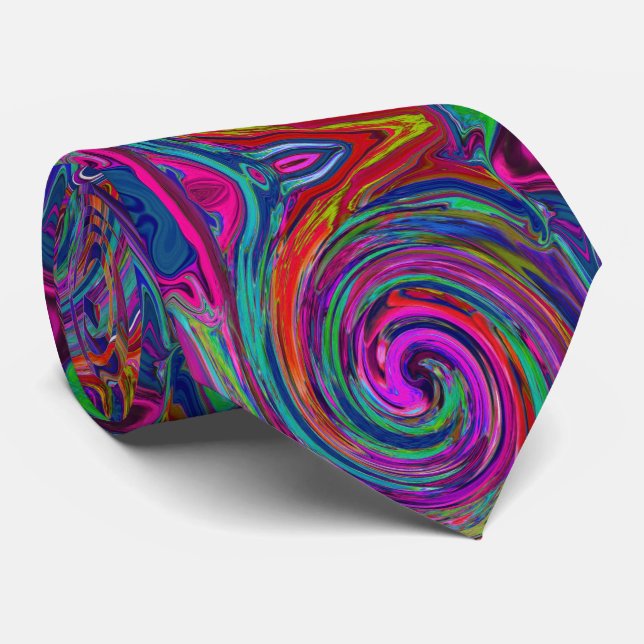 Groovy Abstract Retro Magenta Dark Rainbow Swirl Tie (Rolled)
