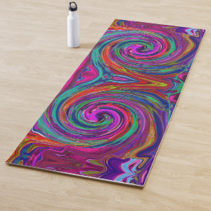 Groovy Abstract Retro Magenta Dark Rainbow Swirl Yoga Mat