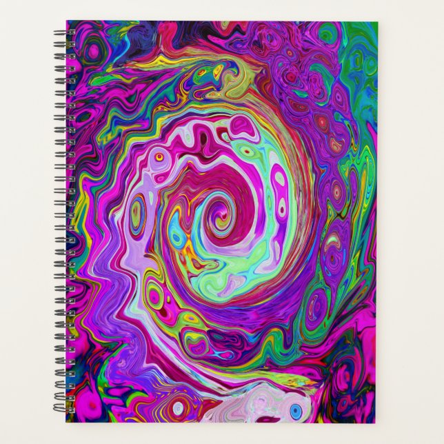 Groovy Abstract Retro Magenta Rainbow Swirl Planner (Front)