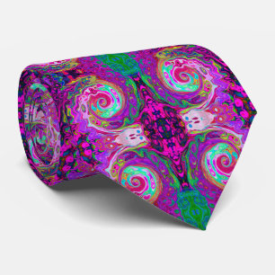 Groovy Abstract Retro Magenta Rainbow Swirl Tie