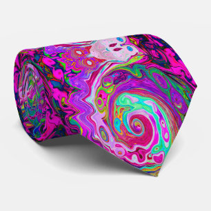 Groovy Abstract Retro Magenta Rainbow Swirl Tie