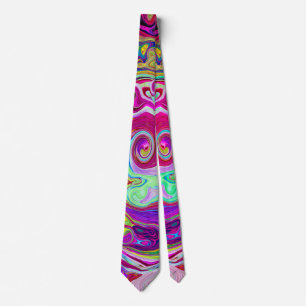 Groovy Abstract Retro Magenta Rainbow Swirl Tie