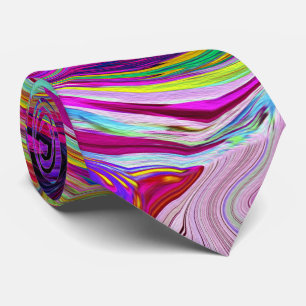 Groovy Abstract Retro Magenta Rainbow Swirl Tie