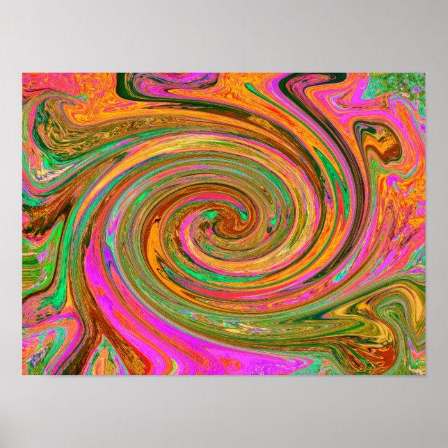 Groovy Abstract Retro Orange and Green Swirl Poster (Front)