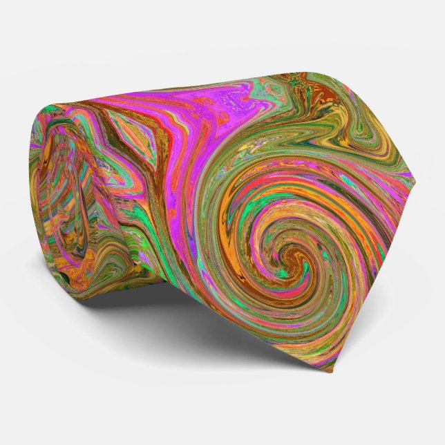 Groovy Abstract Retro Orange and Green Swirl Tie (Rolled)