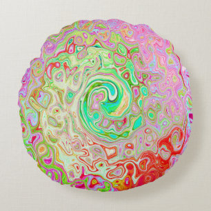 Groovy Abstract Retro Pastel Green Liquid Swirl Round Cushion