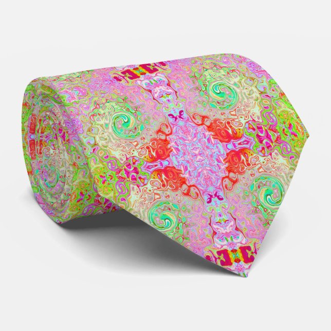 Groovy Abstract Retro Pastel Green Liquid Swirl Tie (Rolled)