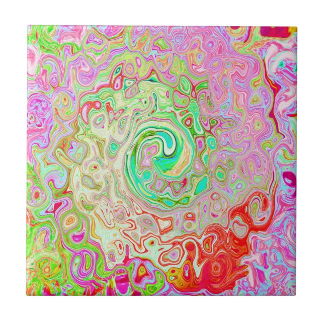 Groovy Abstract Retro Pastel Green Liquid Swirl Tile (Front)