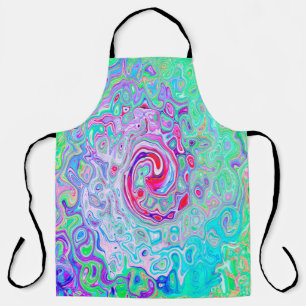 Groovy Abstract Retro Pink and Green Swirl Apron